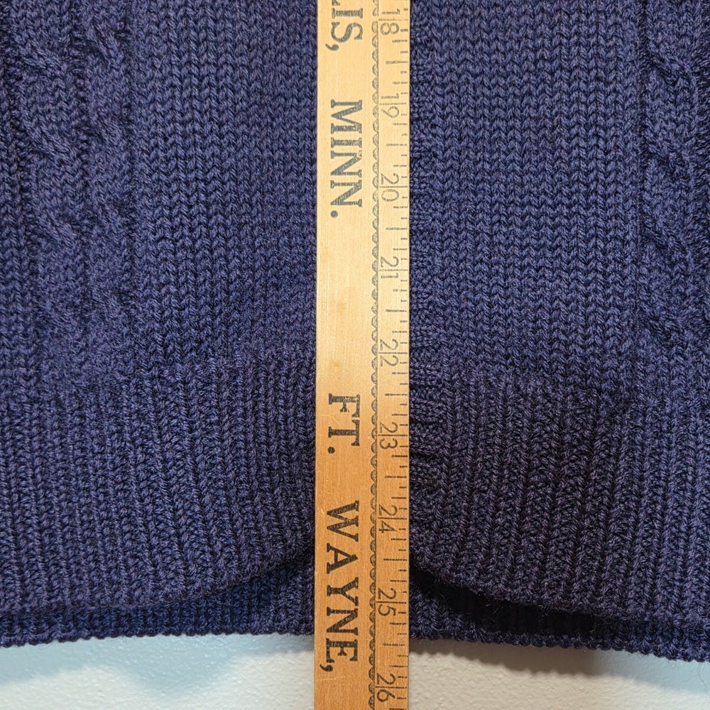 Vtg Mens Cable Knit Wool Vest Navy Blue Size L Academia‎ Old Money Classic - Picture 6 of 7